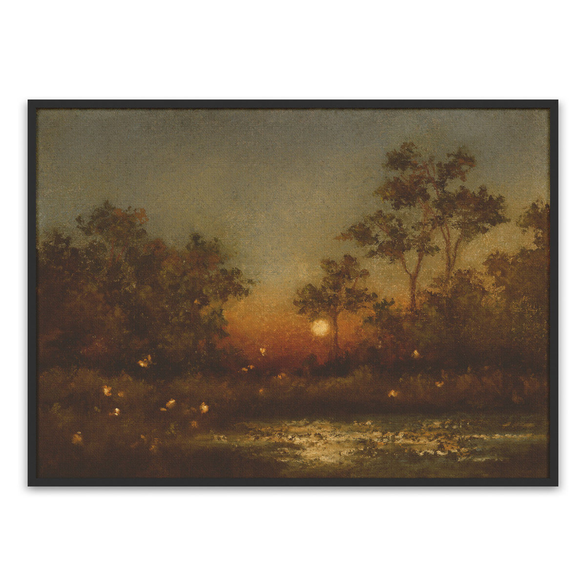 a painting of trees and a pond