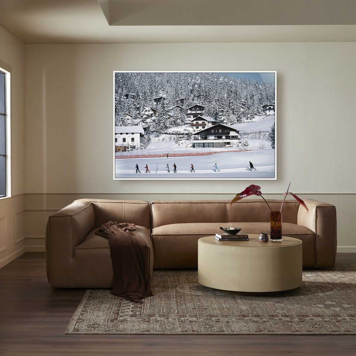 a living room with a couch and a coffee table