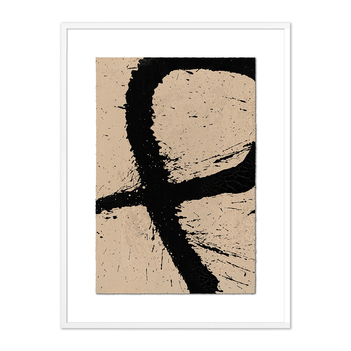 a black paint on a tan surface