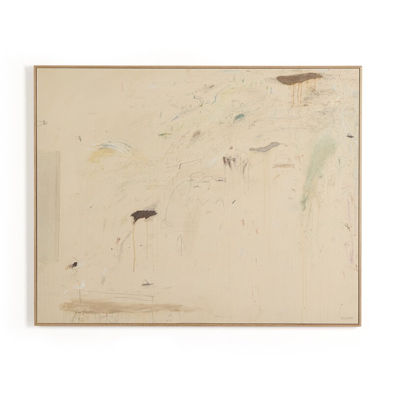 a white rectangular painting with paint splatters on it