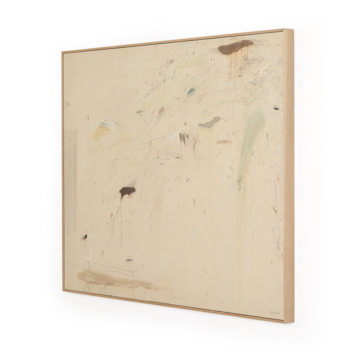 a square white board with paint splatters on it