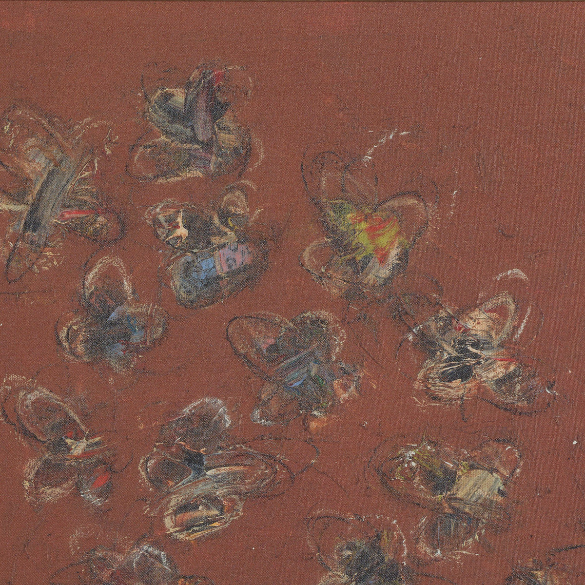a group of butterflies on a fabric surface