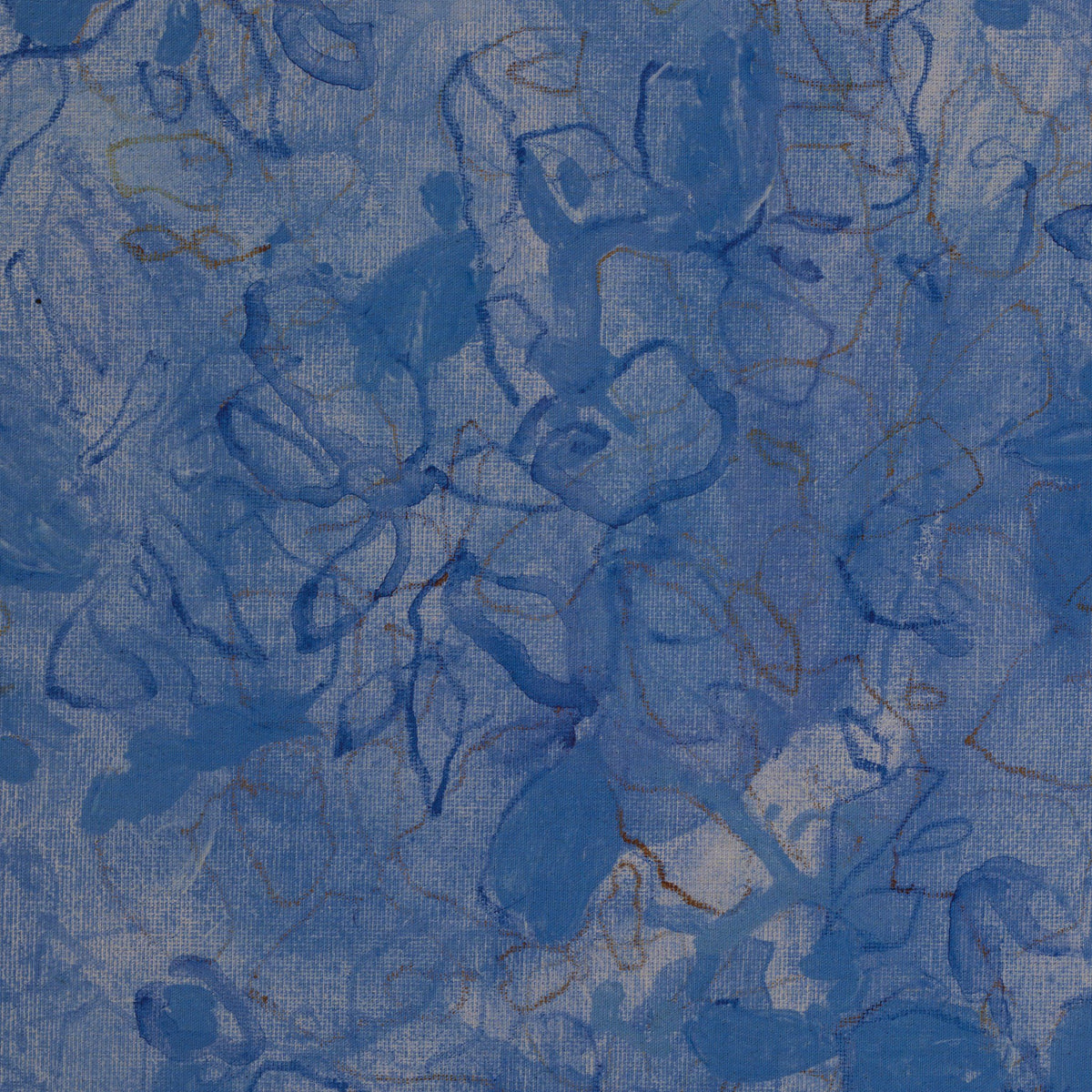 a blue fabric with gold and silver floral designs