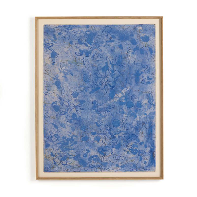 a blue painting in a wood frame