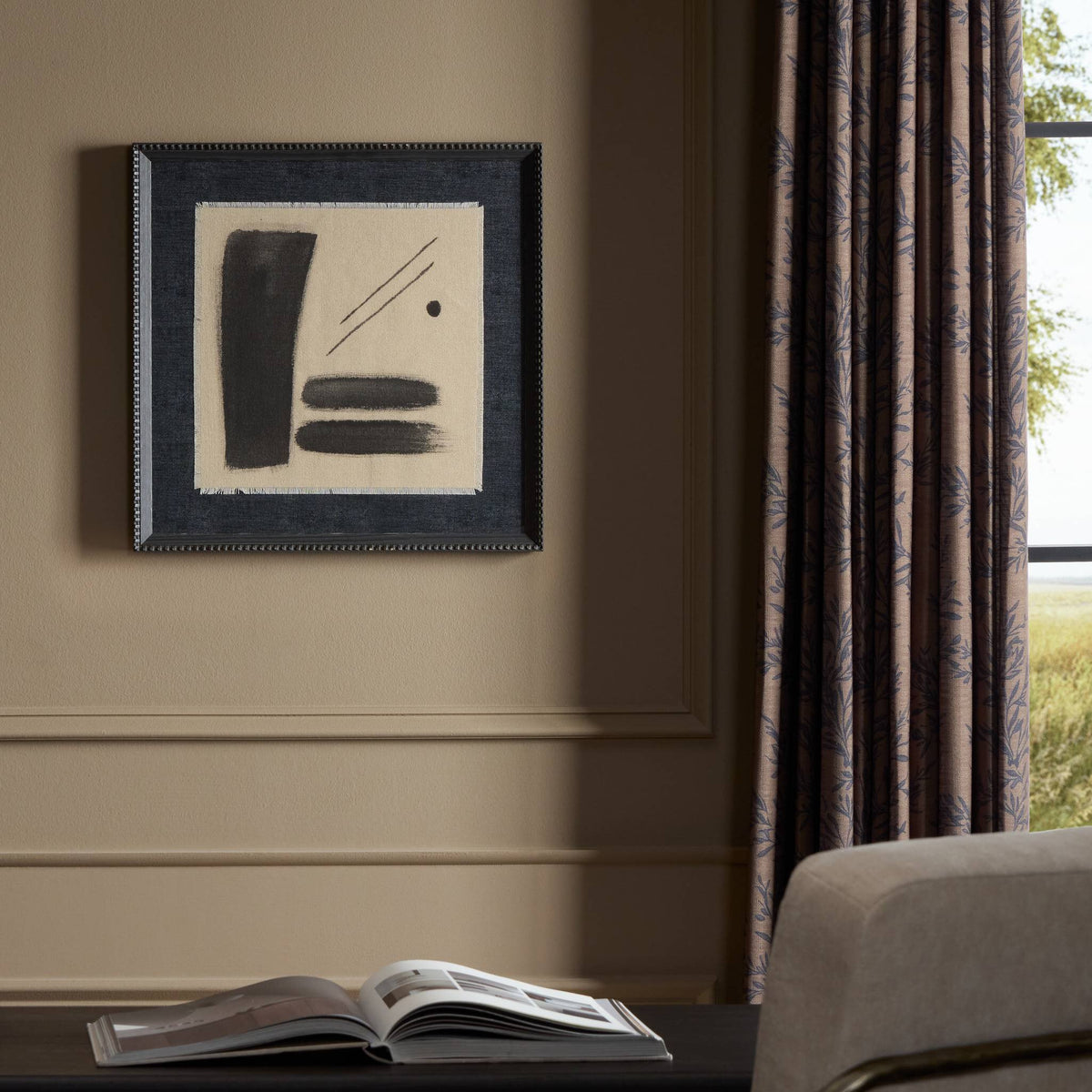 a book on a table in a room
