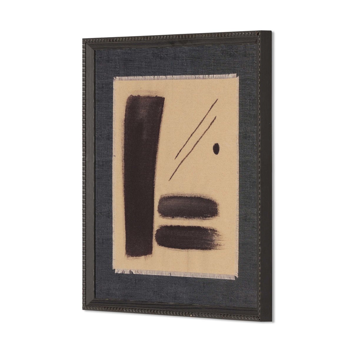 a framed art piece with a black and tan rectangle