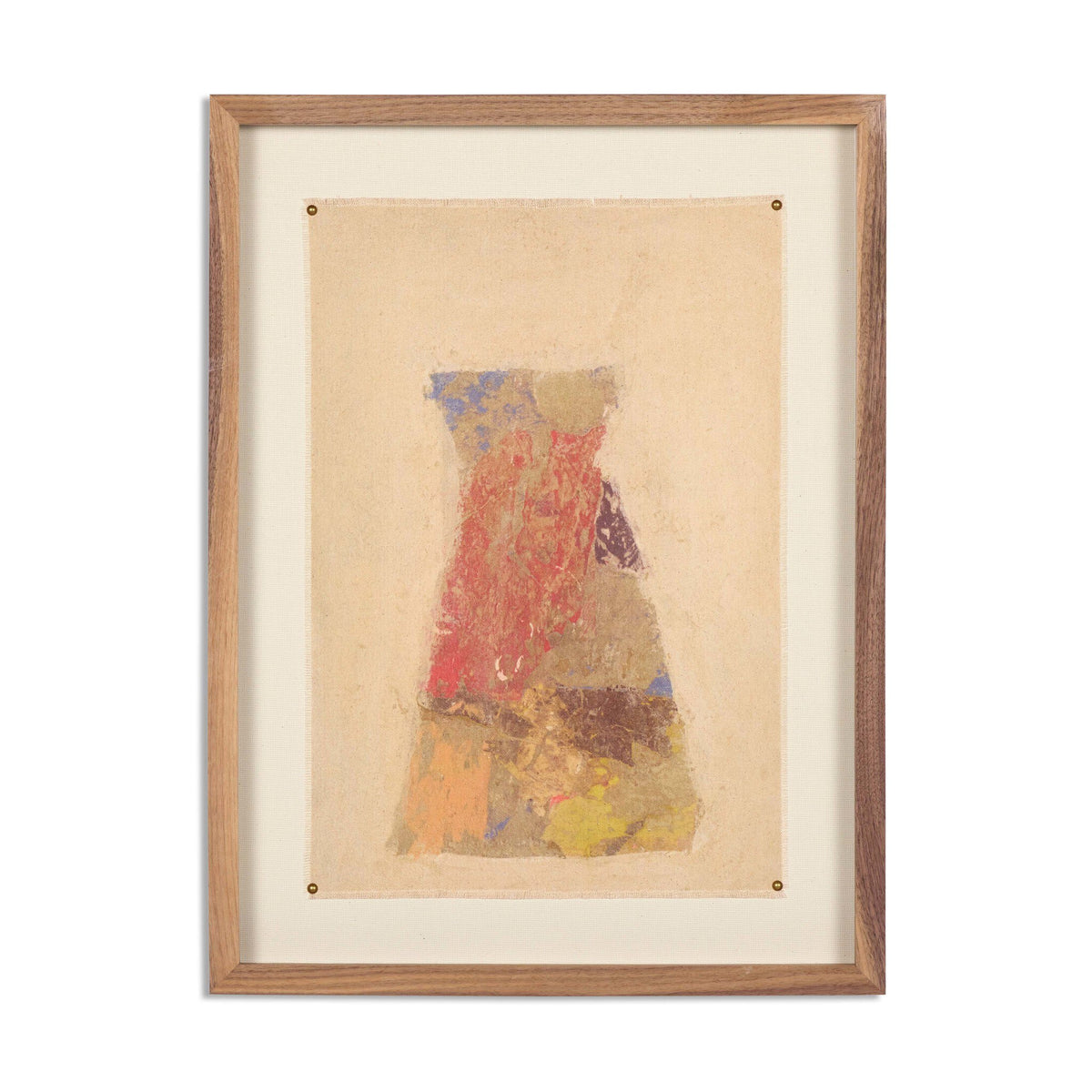 a framed picture of a red and yellow art piece