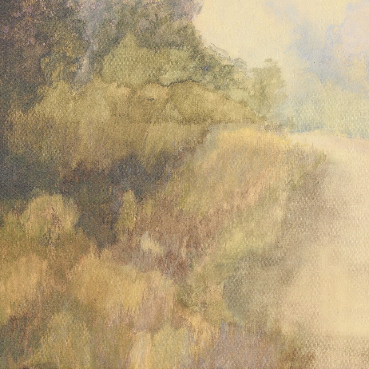 a painting of trees and clouds