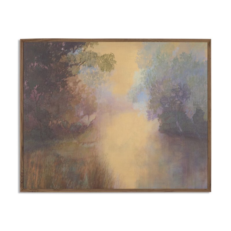 a painting of trees and a river