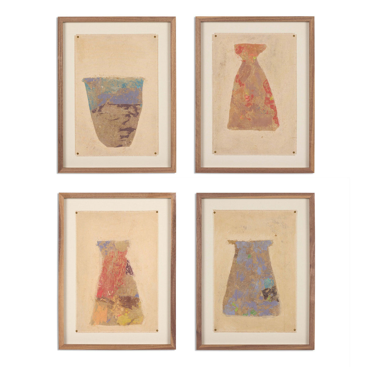 a group of framed art on a wall