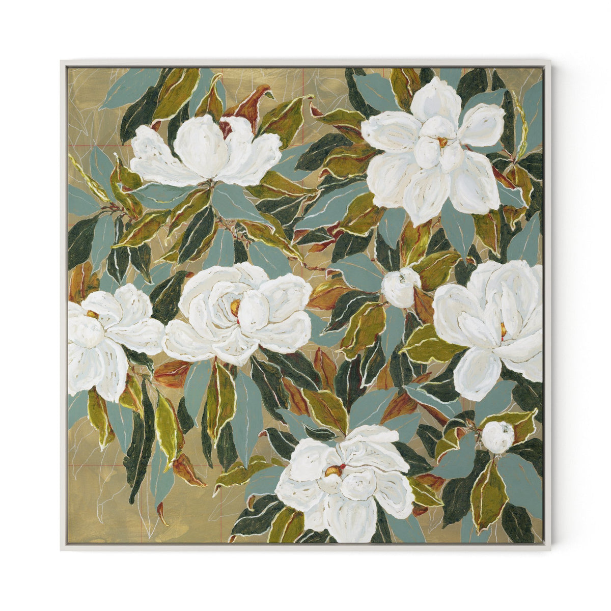 a painting of flowers and leaves