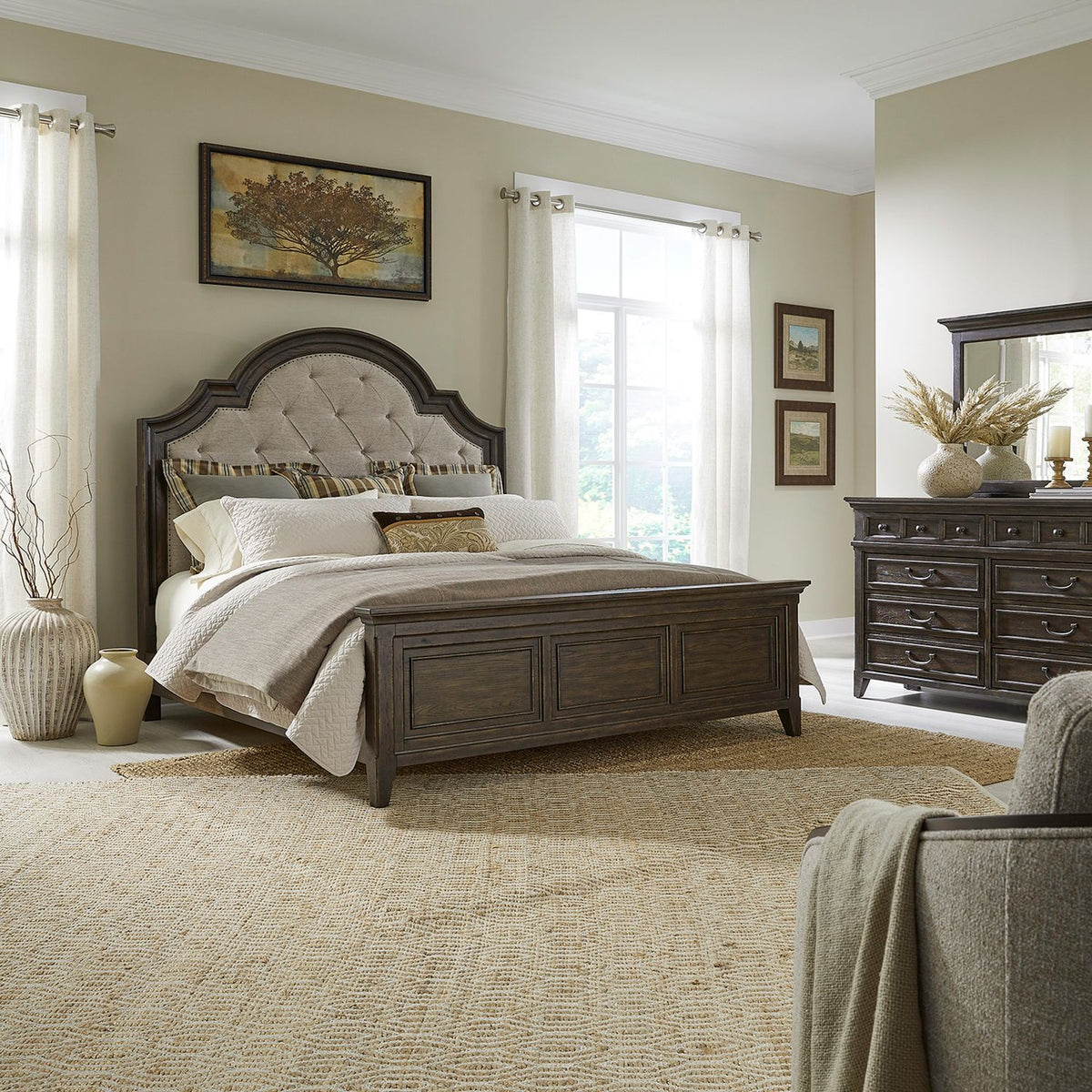 297-BR-CKUBDM - King California Uph Bed, Dresser & Mirror - Liberty Furniture