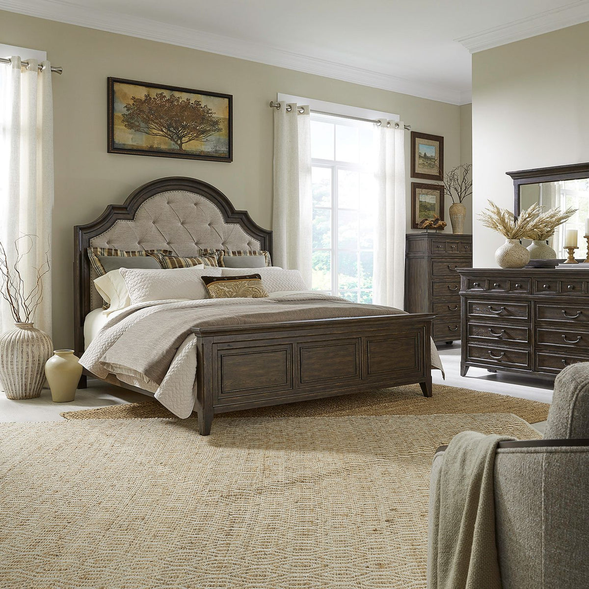 297-BR-CKUBDMC - King California Uph Bed, Dresser & Mirror, Chest - Liberty Furniture