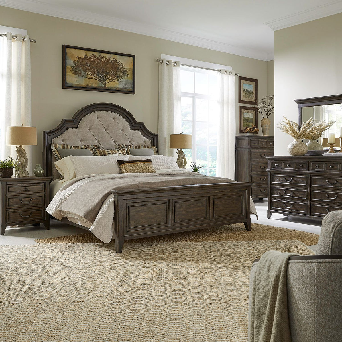 297-BR-CKUBDMCN - King California Uph Bed, Dresser & Mirror, Chest, Night Stand - Liberty Furniture
