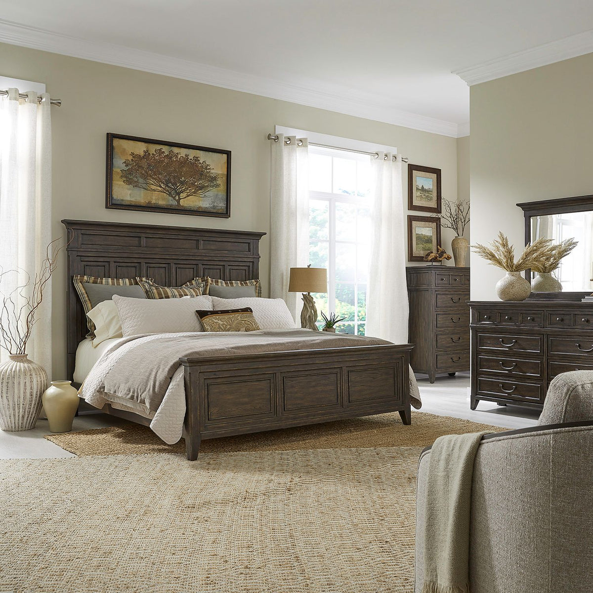 297-BR-KPBDMC - King Panel Bed, Dresser & Mirror, Chest - Liberty Furniture