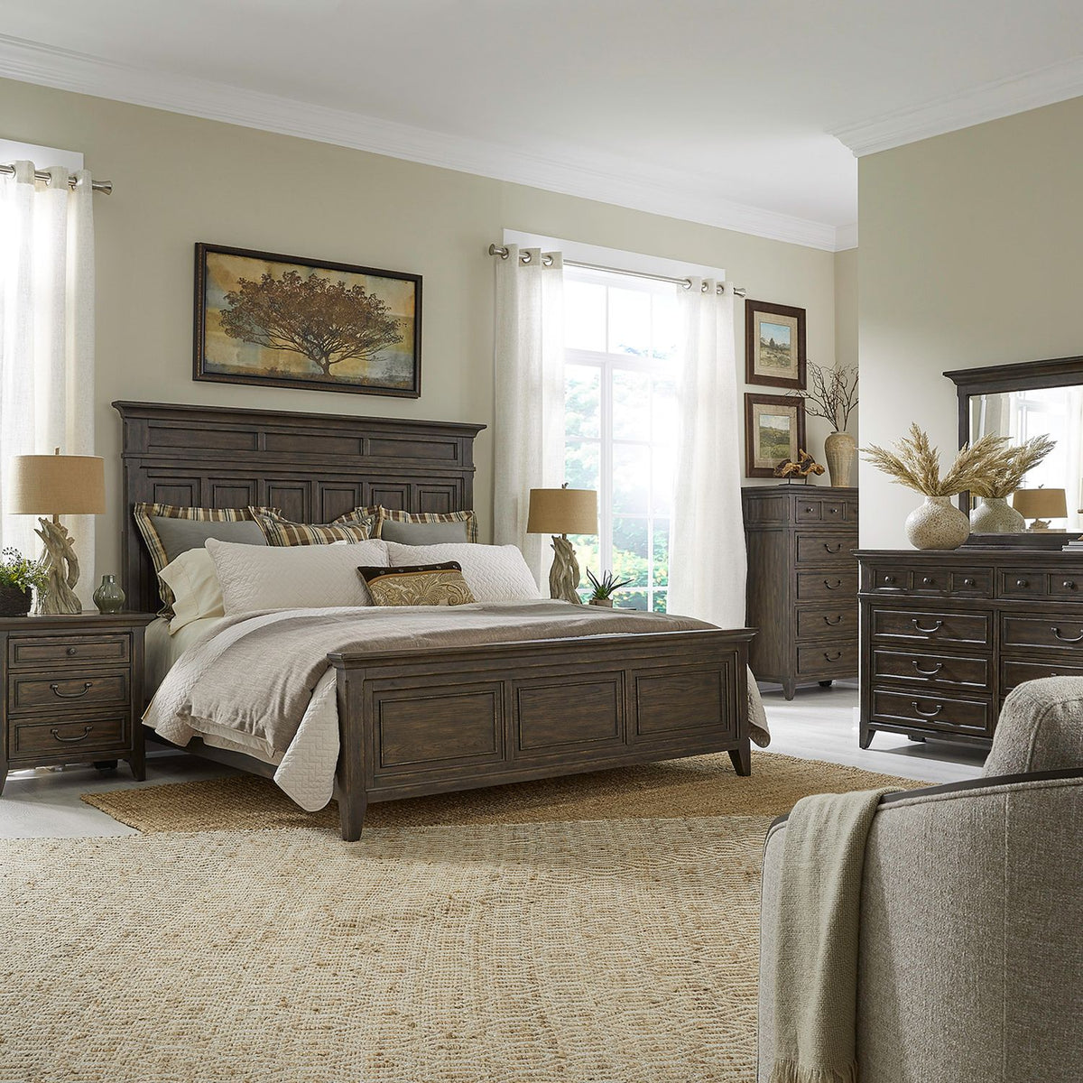 297-BR-KPBDMCN - King Panel Bed, Dresser & Mirror, Chest, Night Stand - Liberty Furniture