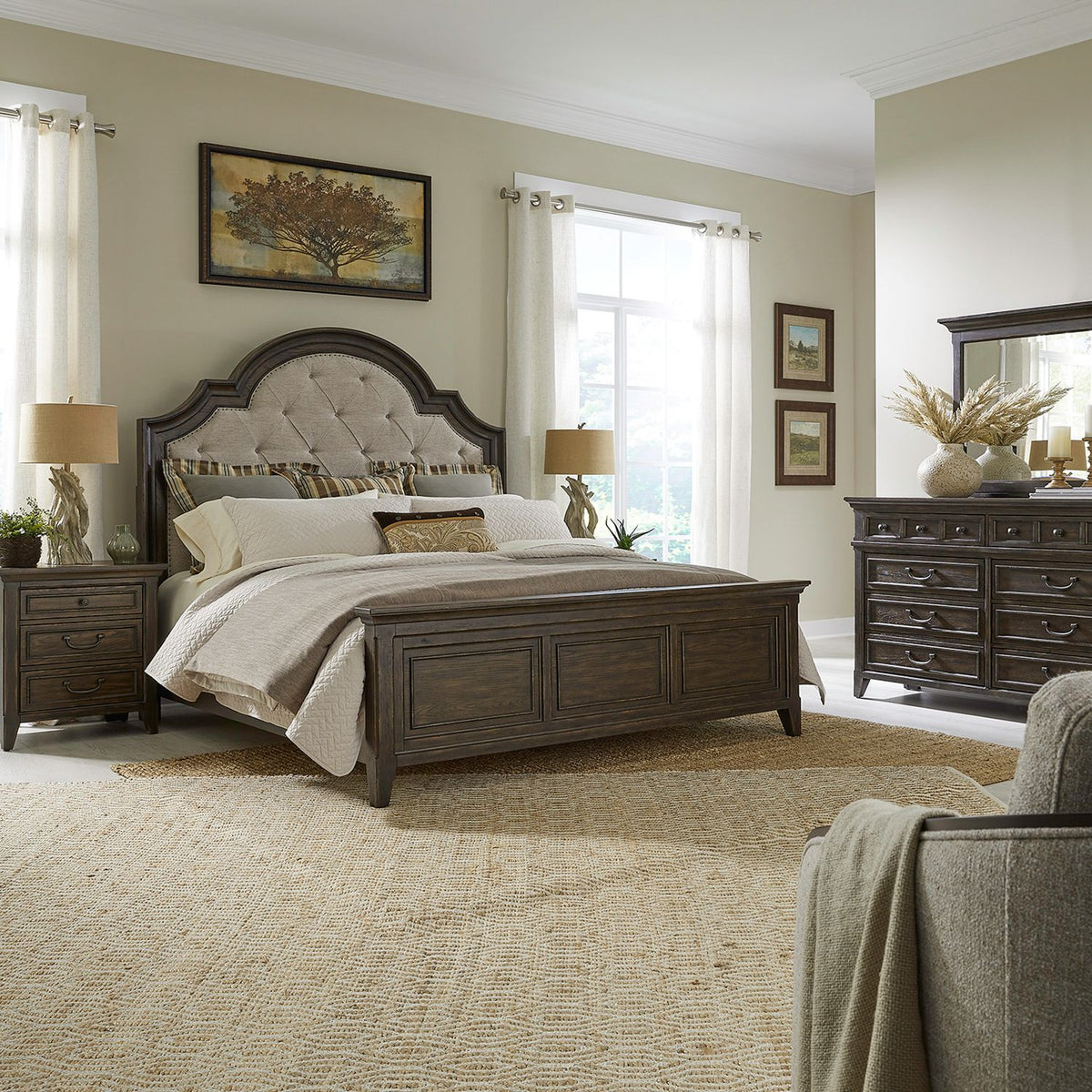297-BR-KUBDMN - King Uph Bed, Dresser & Mirror, Night Stand - Liberty Furniture