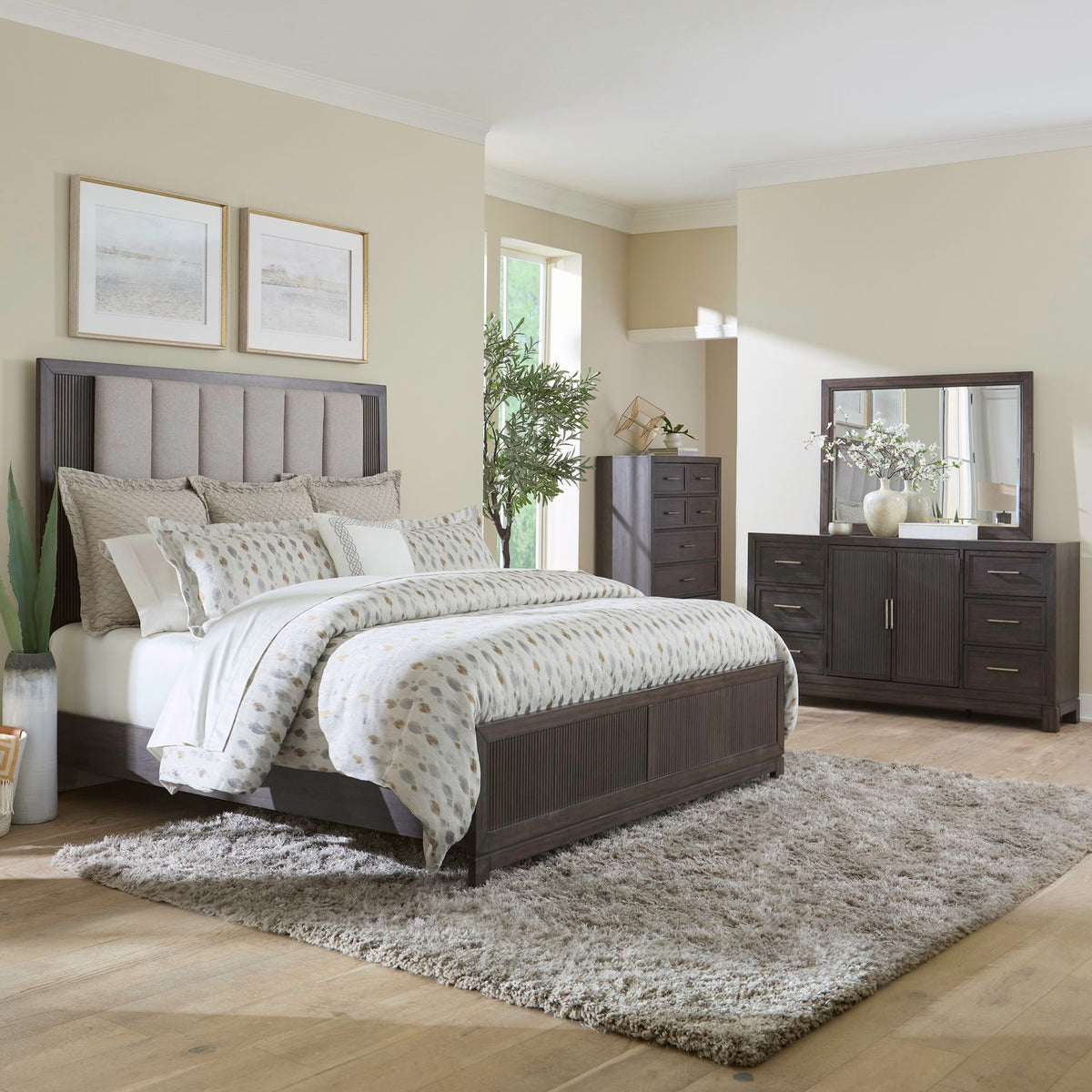 313-BR-CKUBDMC - King California Uph Bed, Dresser & Mirror, Chest - Liberty Furniture