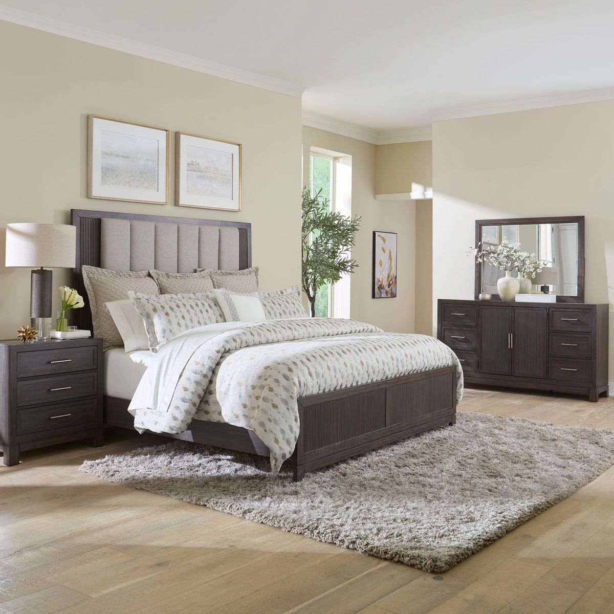 313-BR-CKUBDMN - King California Uph Bed, Dresser & Mirror, Night Stand - Liberty Furniture