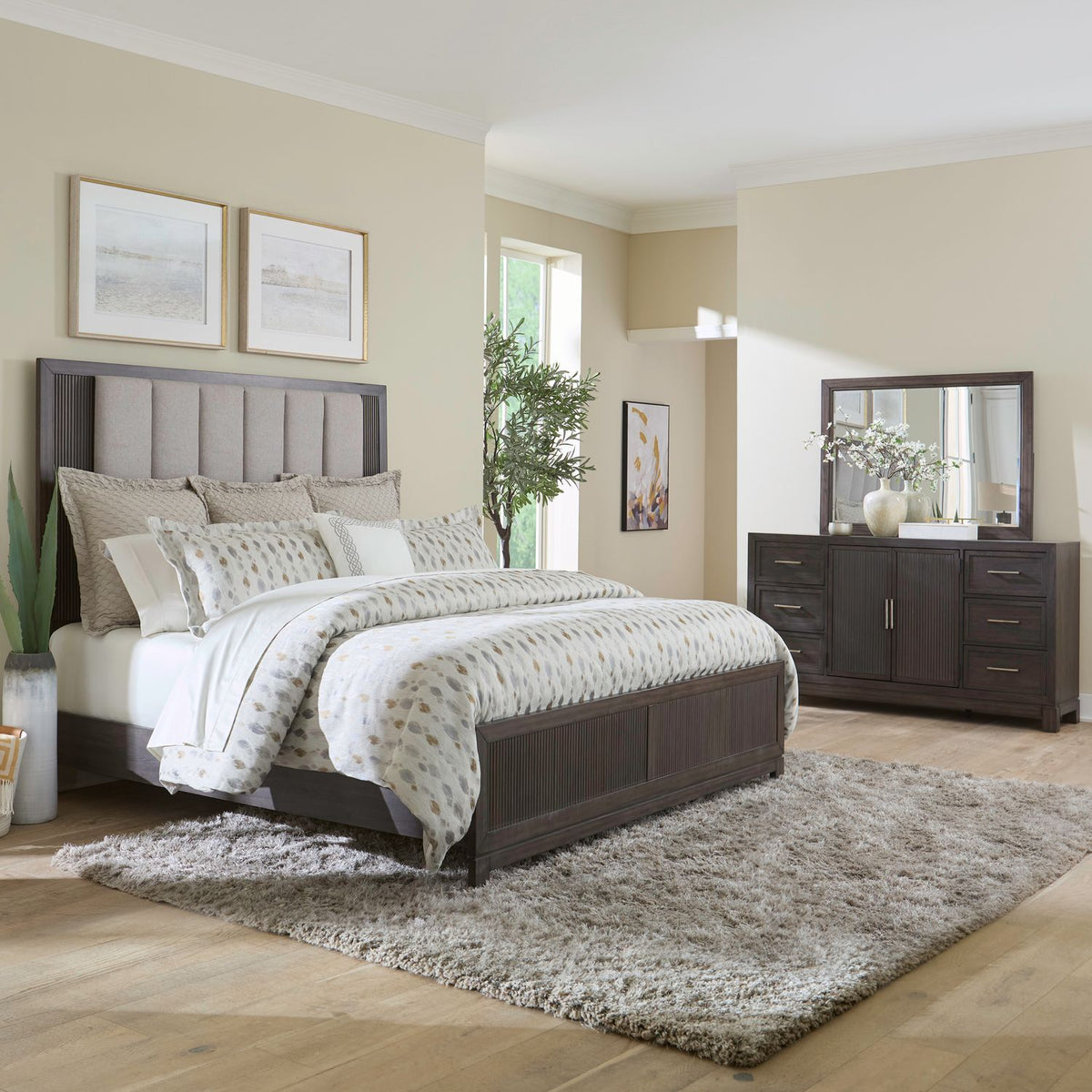 313-BR-QUBDM - Queen Uph Bed, Dresser & Mirror - Liberty Furniture