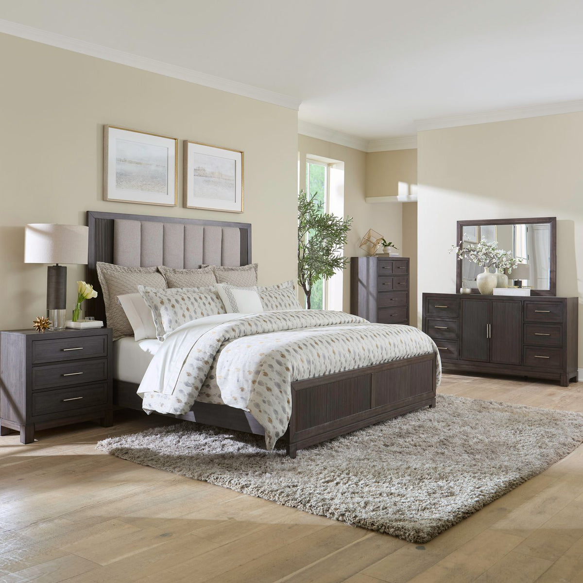 313-BR-QUBDMCN - Queen Uph Bed, Dresser & Mirror, Chest, Night Stand - Liberty Furniture