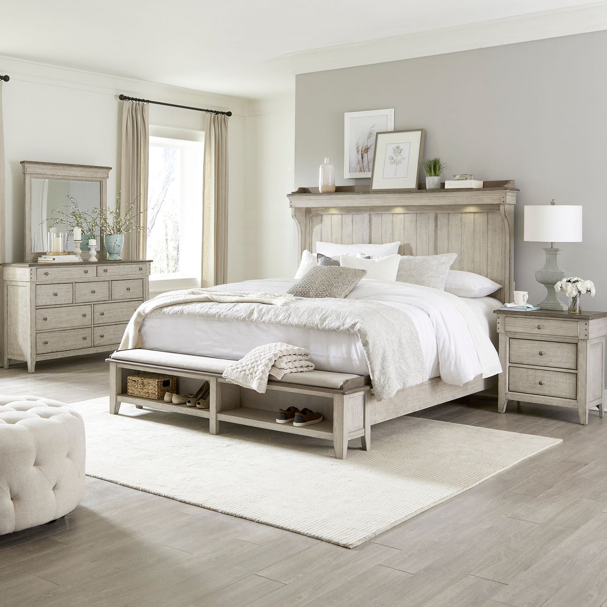 457-BR-QMSDMN - Queen Mantle Storage Bed, Dresser & Mirror, Night Stand - Liberty Furniture