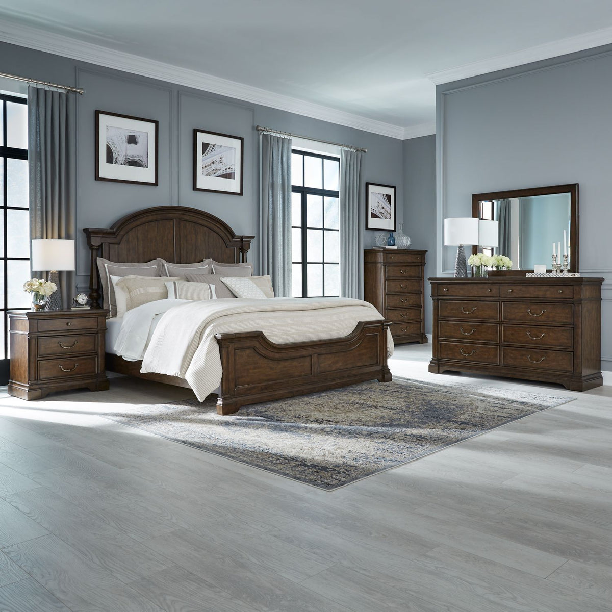 512-BR-CPSDMCN - King California Poster Bed, Dresser & Mirror, Chest, Night Stand - Liberty Furniture