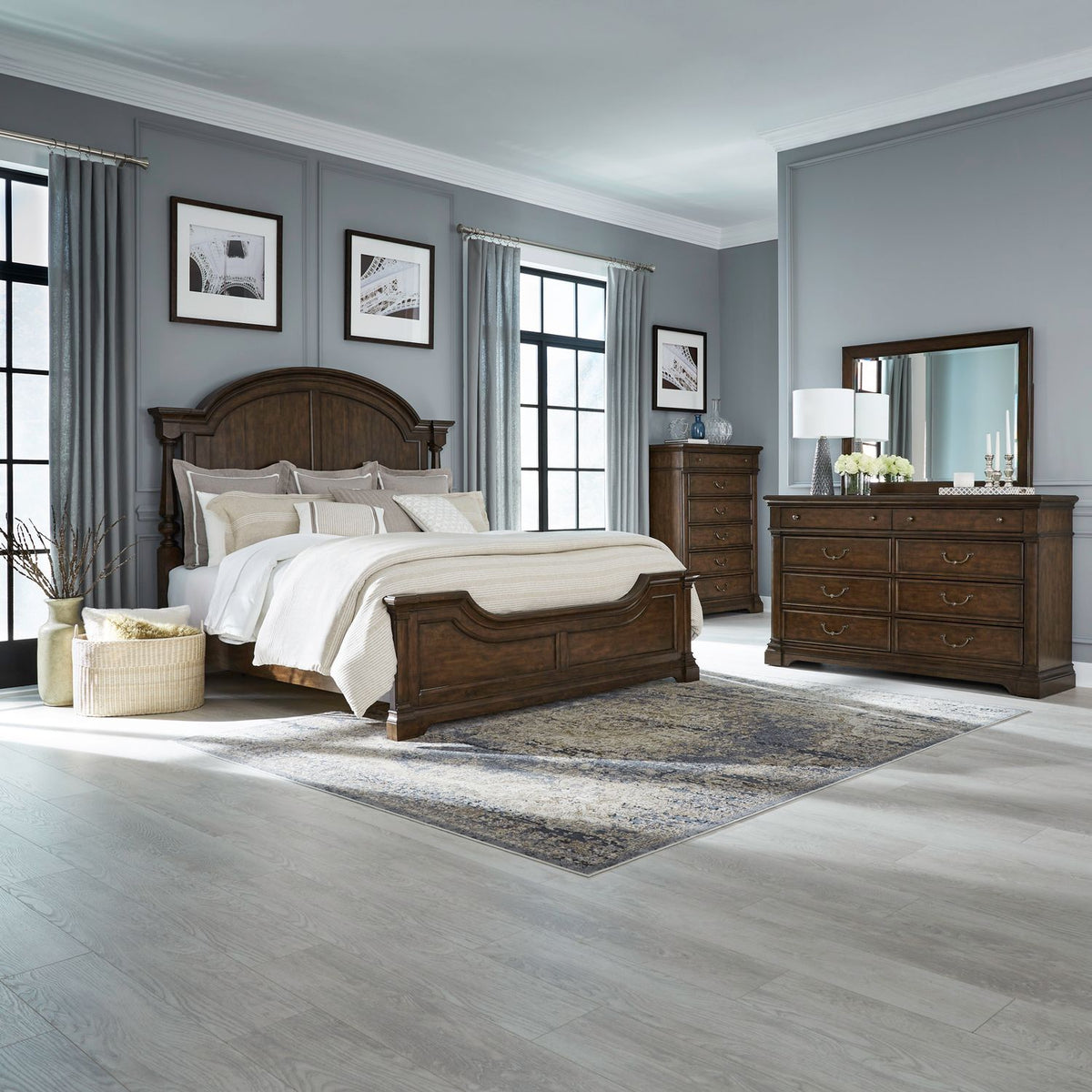 512-BR-KPSDMC - King Poster Bed, Dresser & Mirror, Chest - Liberty Furniture