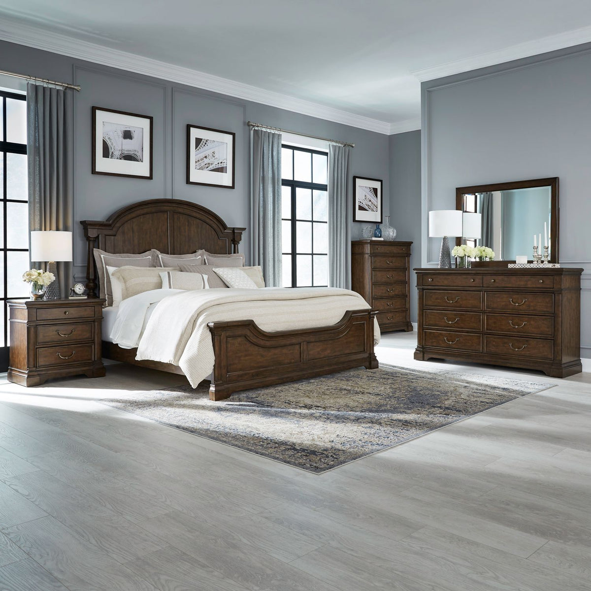 512-BR-KPSDMCN - King Poster Bed, Dresser & Mirror, Chest, Night Stand - Liberty Furniture