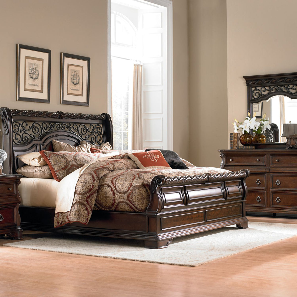 575-BR-QSLDMN - Queen Sleigh Bed, Dresser & Mirror, Night Stand - Liberty Furniture