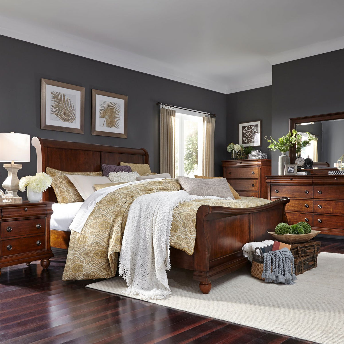 589-BR-KSLDMCN - King Sleigh Bed, Dresser & Mirror, Chest, Night Stand - Liberty Furniture