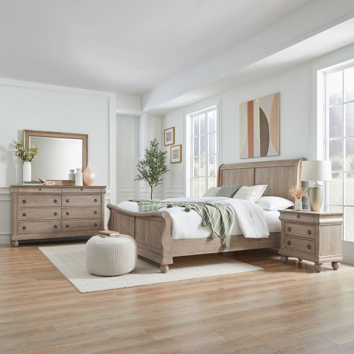 589WT-BR-QSLDMN - Queen Sleigh Bed, Dresser & Mirror, Night Stand - Liberty Furniture
