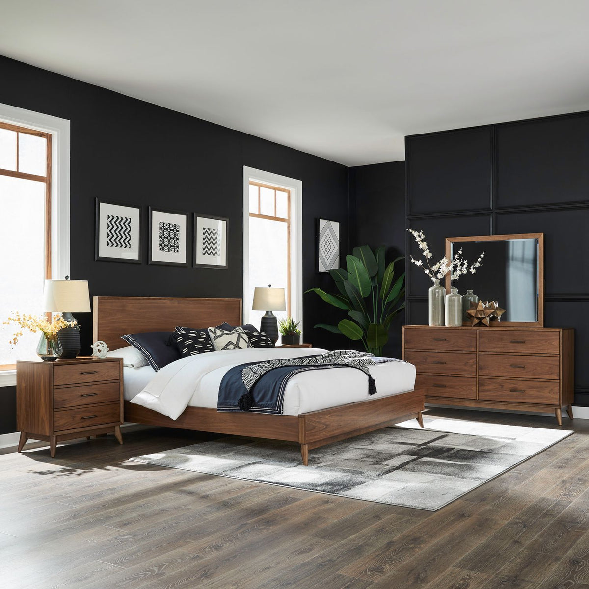 604-BR-KPLDMN - King Platform Bed, Dresser & Mirror, Night Stand - Liberty Furniture