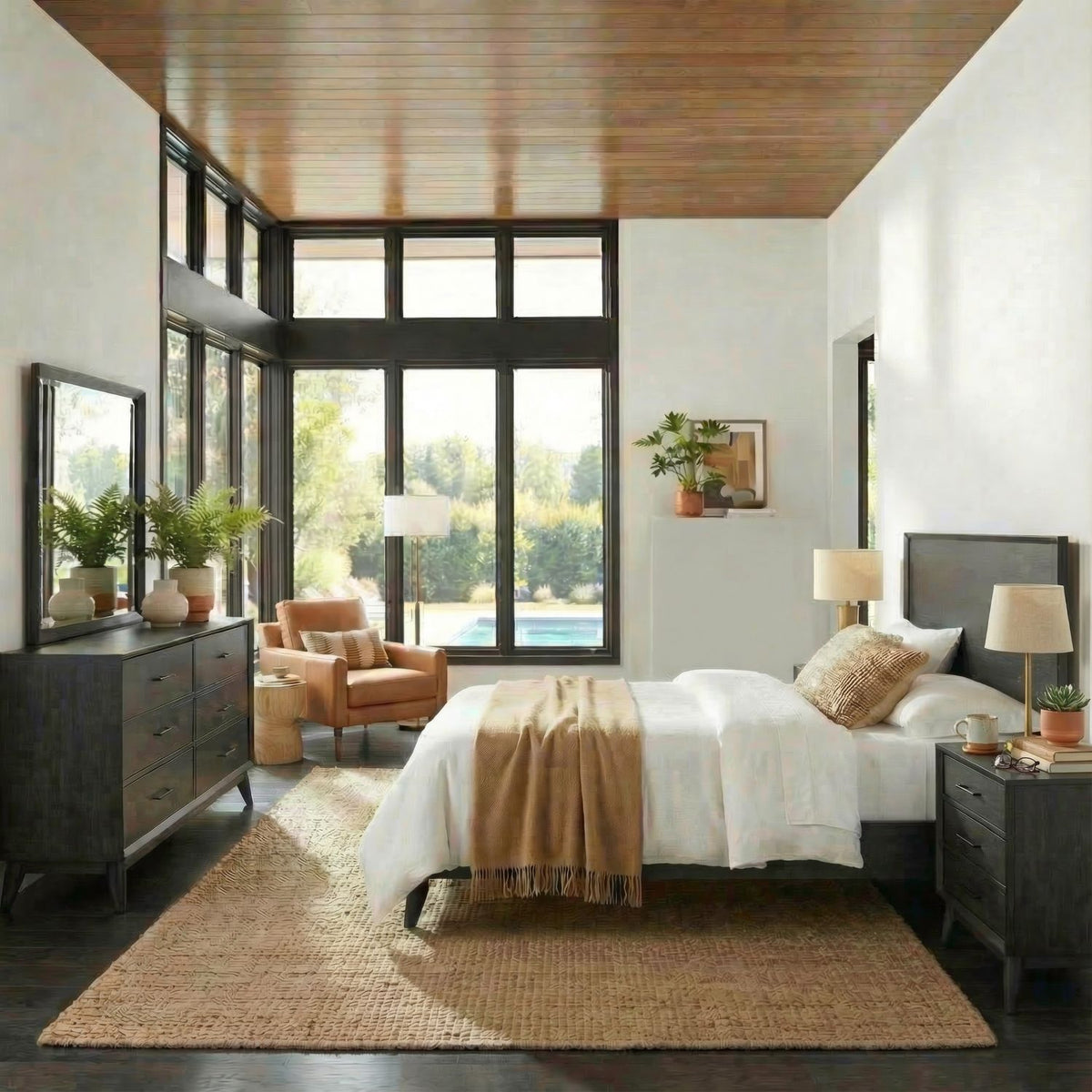 604B-BR-KPLDMN - King Platform Bed, Dresser & Mirror, Night Stand - Liberty Furniture