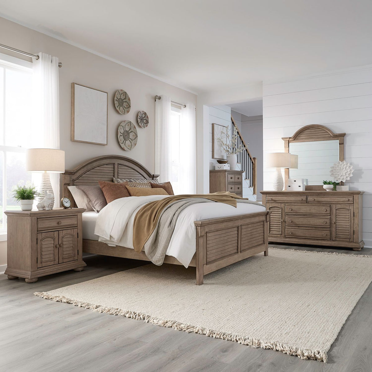 607N-BR-KPBDMCN - King Panel Bed, Dresser & Mirror, Chest, Night Stand - Liberty Furniture