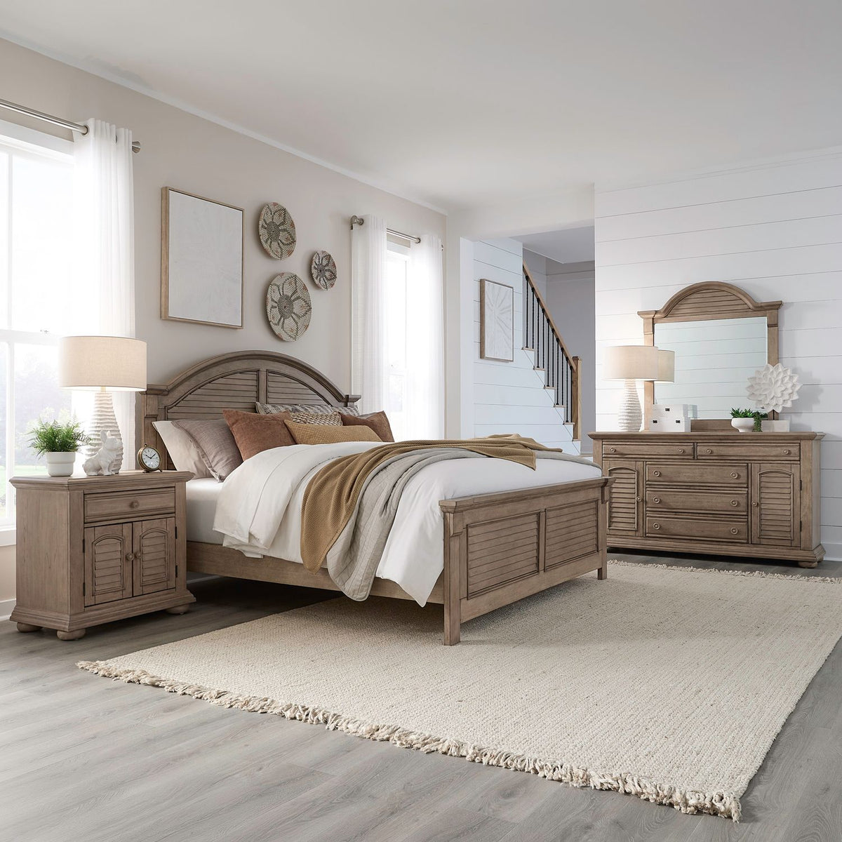 607N-BR-KPBDMN - King Panel Bed, Dresser & Mirror, Night Stand - Liberty Furniture