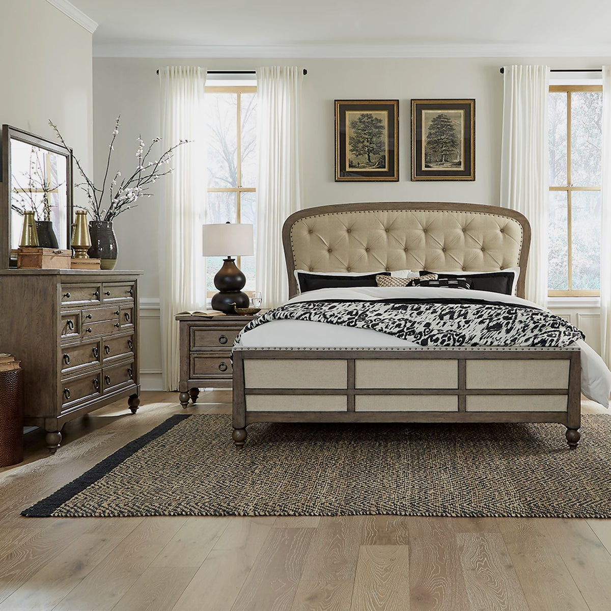615-BR-KSHDMN - King Shelter Bed, Dresser & Mirror, Night Stand - Liberty Furniture