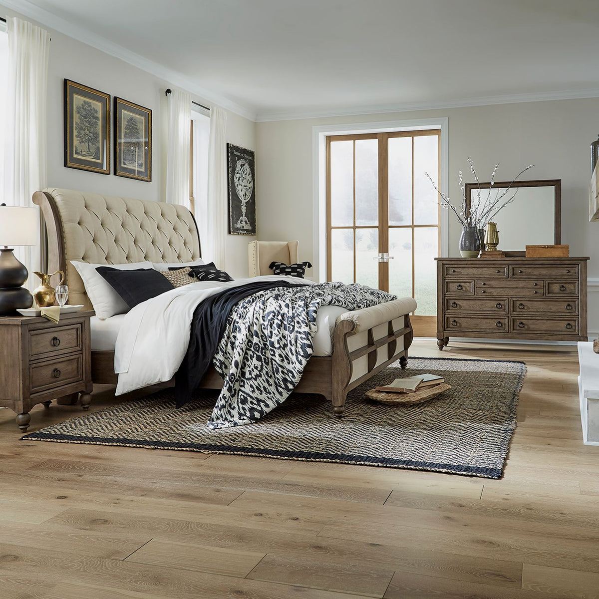 615-BR-KSLDMN - King Sleigh Bed, Dresser & Mirror, N/S - Liberty Furniture