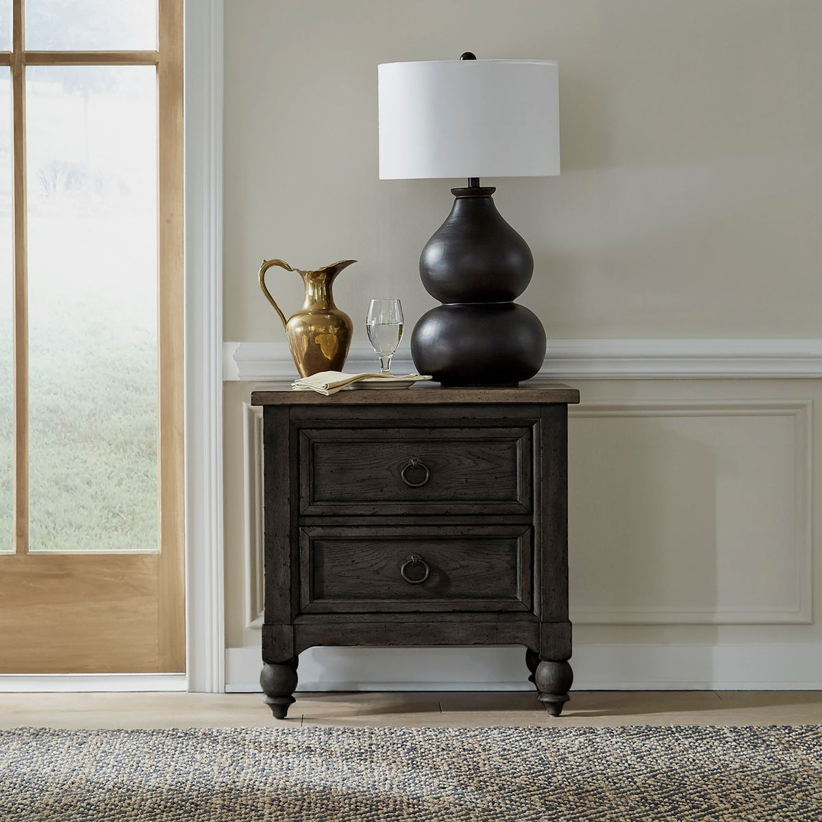 615-BR61-B - 2 Drawer Night Stand w/ Charging Station - Black - Liberty Furniture