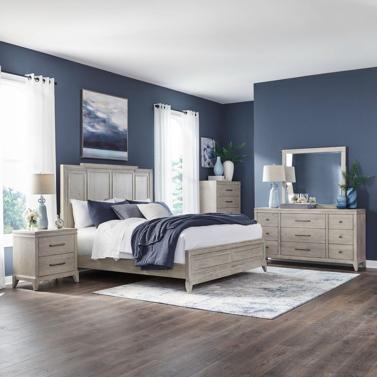 694-BR-KCPBDMCN - King California Panel Bed, Dresser & Mirror, Chest, Night Stand - Liberty Furniture