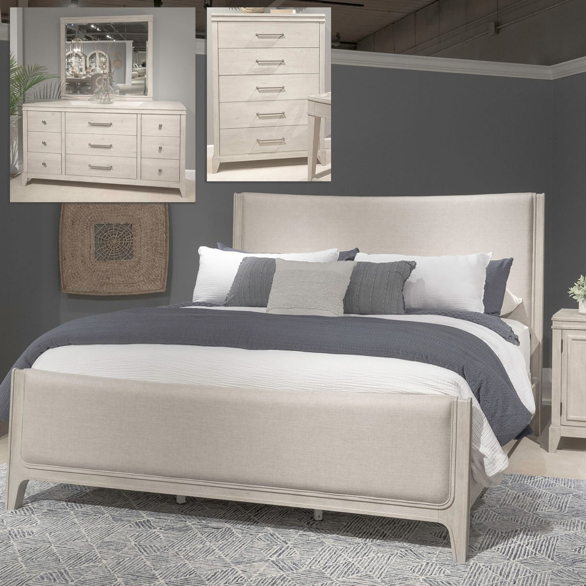 694-BR-KCUBDMC - King California Uph Bed, Dresser & Mirror, Chest - Liberty Furniture