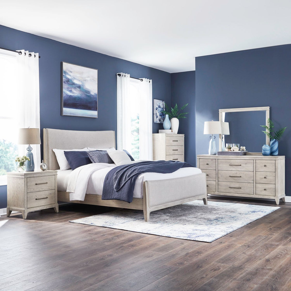 694-BR-KUBDMCN - King Uph Bed, Dresser & Mirror, Chest, Night Stand - Liberty Furniture