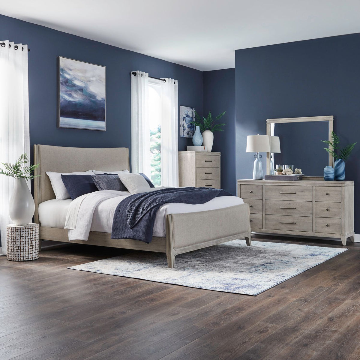 694-BR-QUBDMC - Queen Uph Bed, Dresser & Mirror, Chest - Liberty Furniture