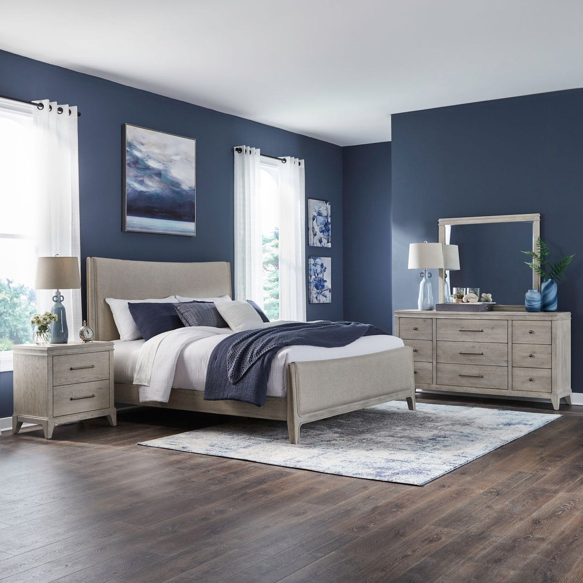 694-BR-QUBDMN - Queen Uph Bed, Dresser & Mirror, Night Stand - Liberty Furniture