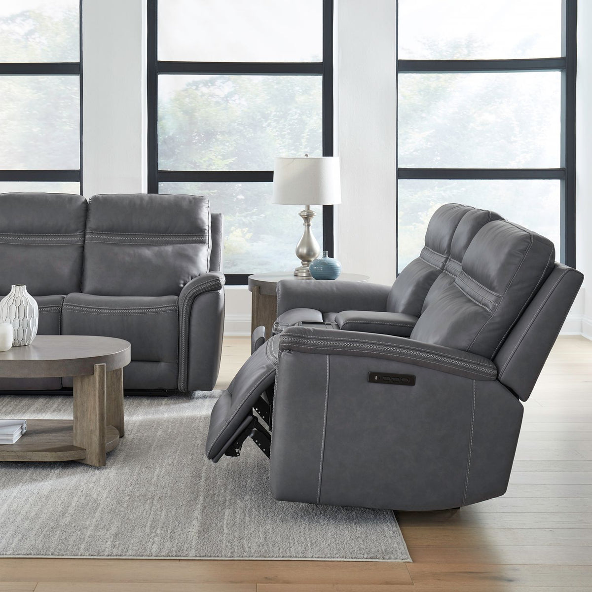 7007BG-23P - Loveseat w/Console P3 & ZG - Blue Gray - Liberty Furniture