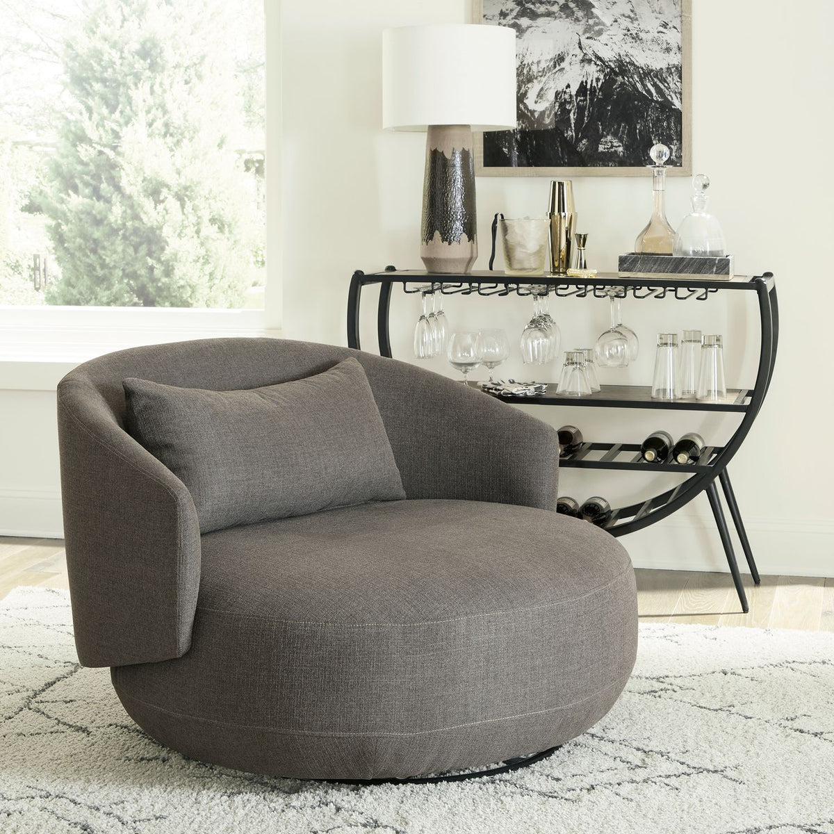 708-ACH15-GY - Uph Swivel Cuddler Chair - Charcoal - Liberty Furniture