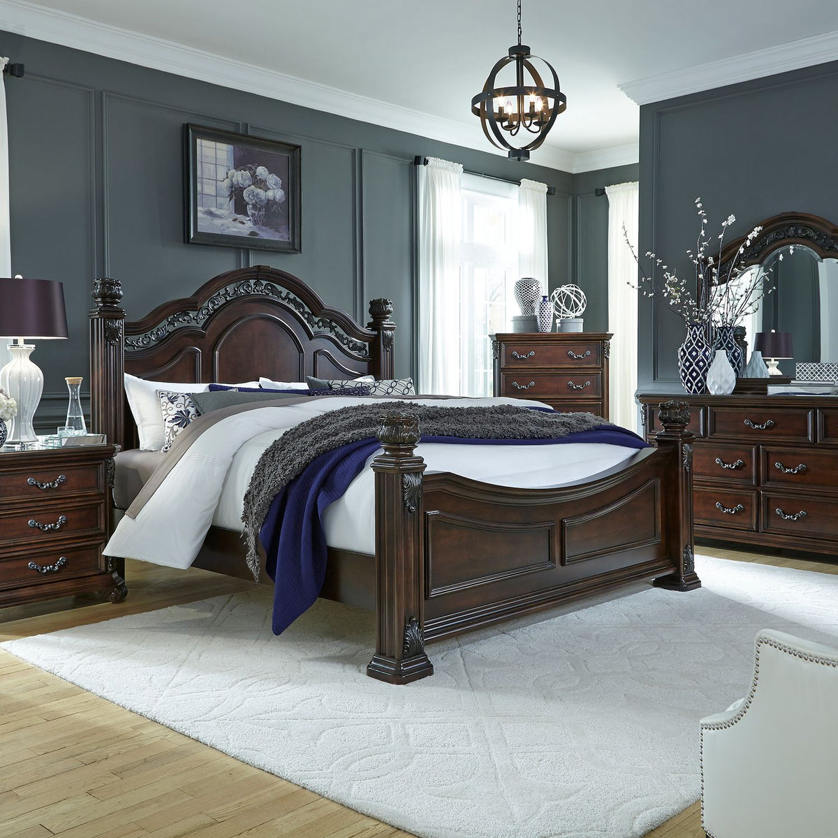 737-BR-KPSDMN - King Poster Bed, Dresser & Mirror, Night Stand - Liberty Furniture