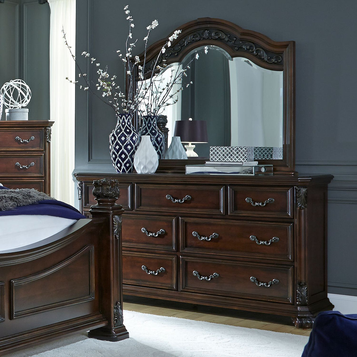 737-BR-QPSDMCN - Queen Poster Bed, Dresser & Mirror, Chest, Night Stand - Liberty Furniture