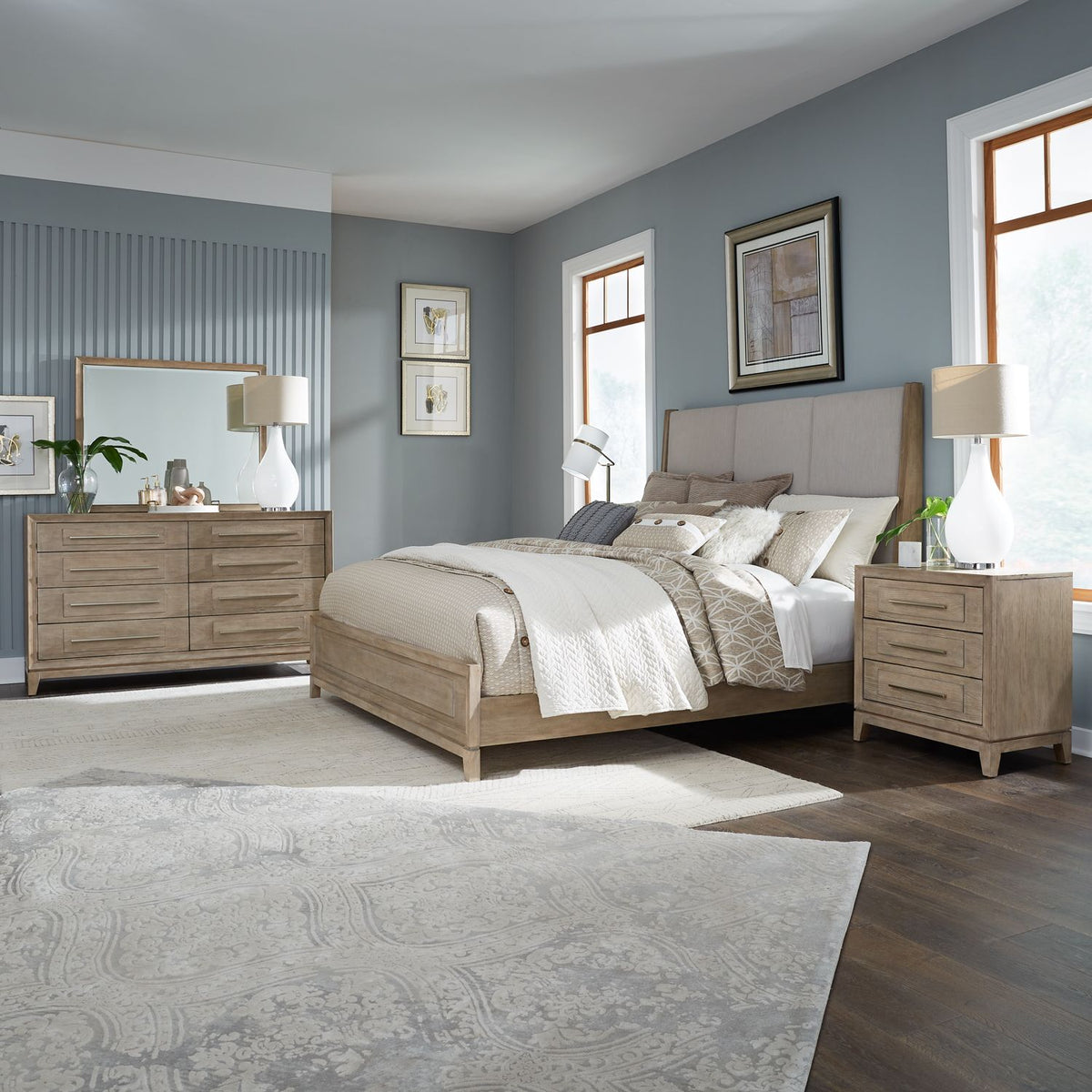 789-BR-CKUBDMN - King California Uph Bed, Dresser & Mirror, Night Stand - Liberty Furniture
