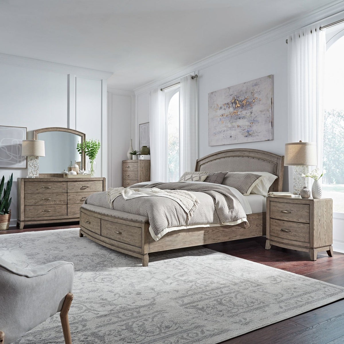 805-BR-CKUSDMCN - King California Uph Storage Bed, Dresser & Mirror, Chest, Night Stand - Liberty Furniture